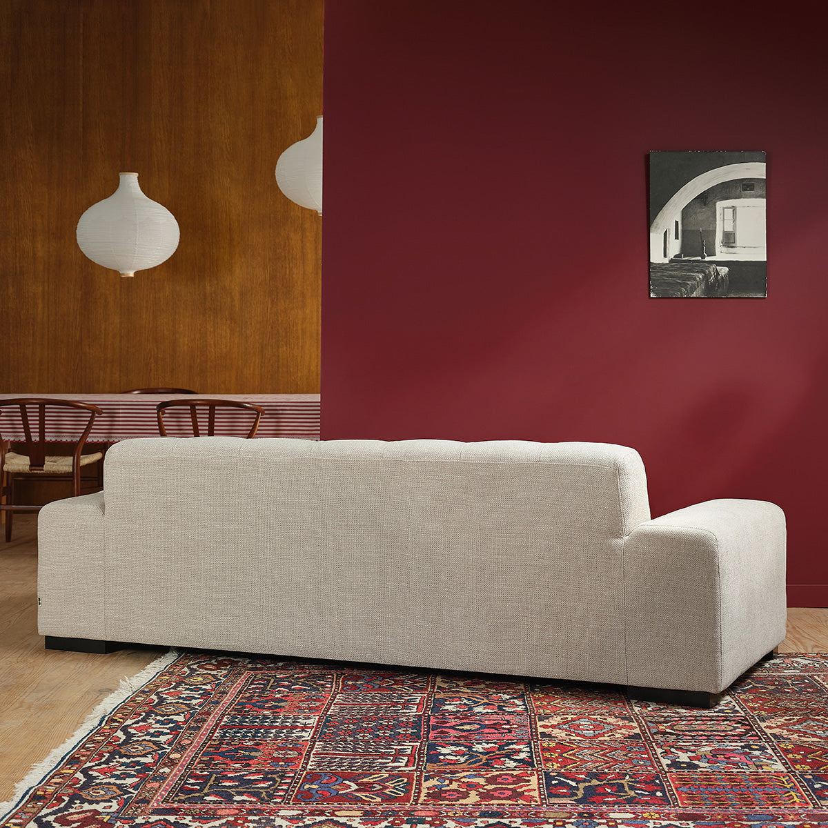 ALPHONSE - Gerades 4-Sitzer-Sofa aus beige meliertem Strukturstoff