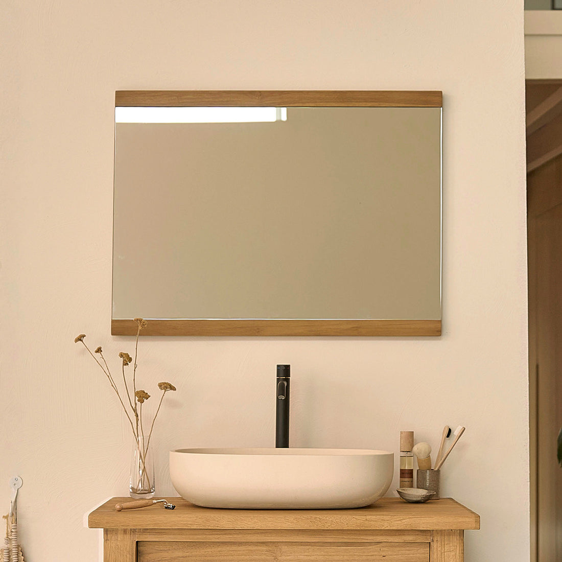 NAHELE - Spiegel aus massivem recyceltem Teakholz rechteckig 80x60 cm