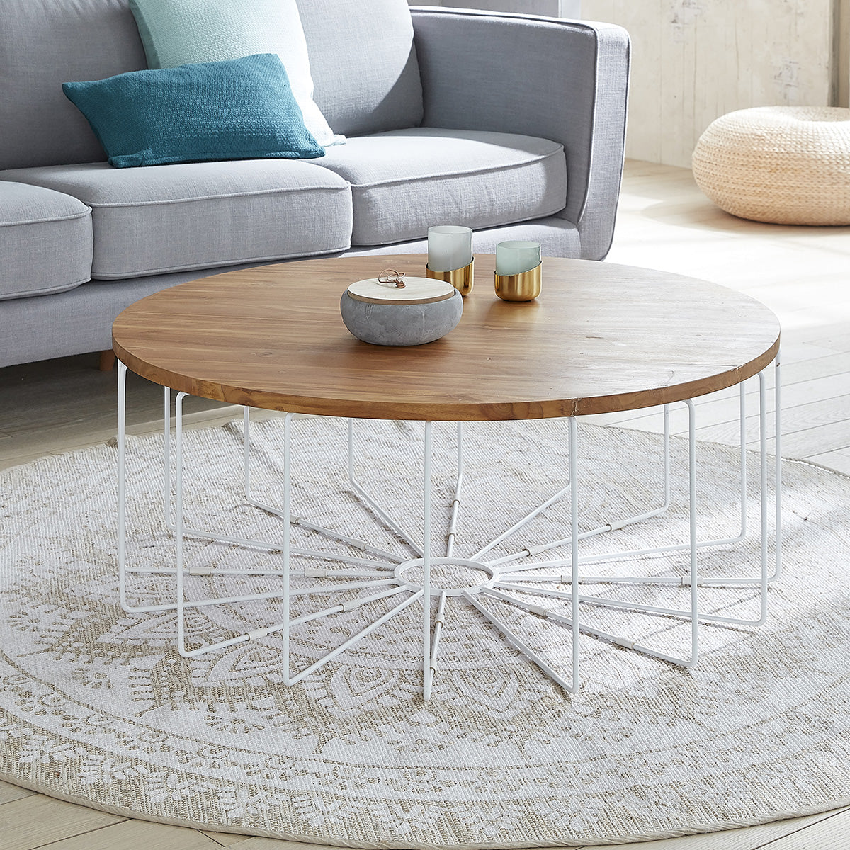 HUGO - Couchtisch aus massivem Teakholz und Metall Ø 100 cm