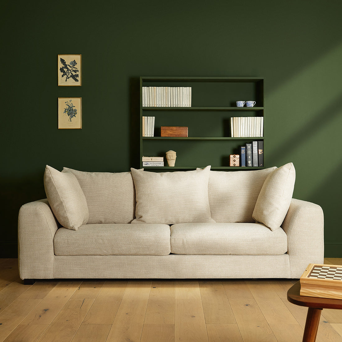 EDMOND - Gerades 4-Sitzer-Rechtssofa aus beige meliertem Strukturstoff