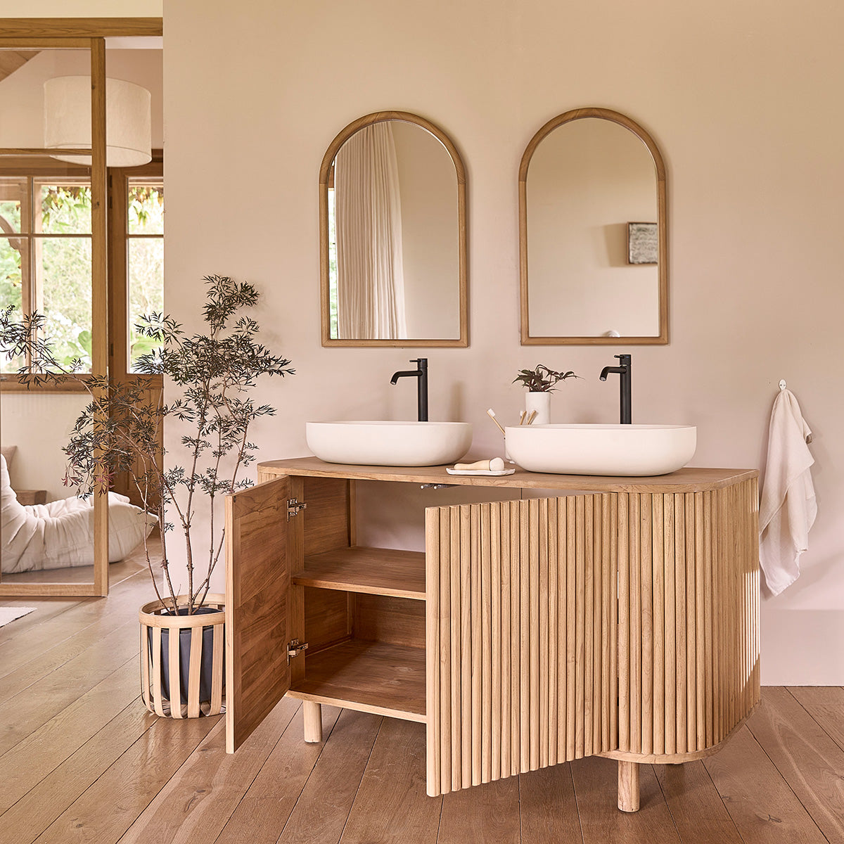 COLINE - Waschtischunterschrank aus massivem Teakholz 140 cm