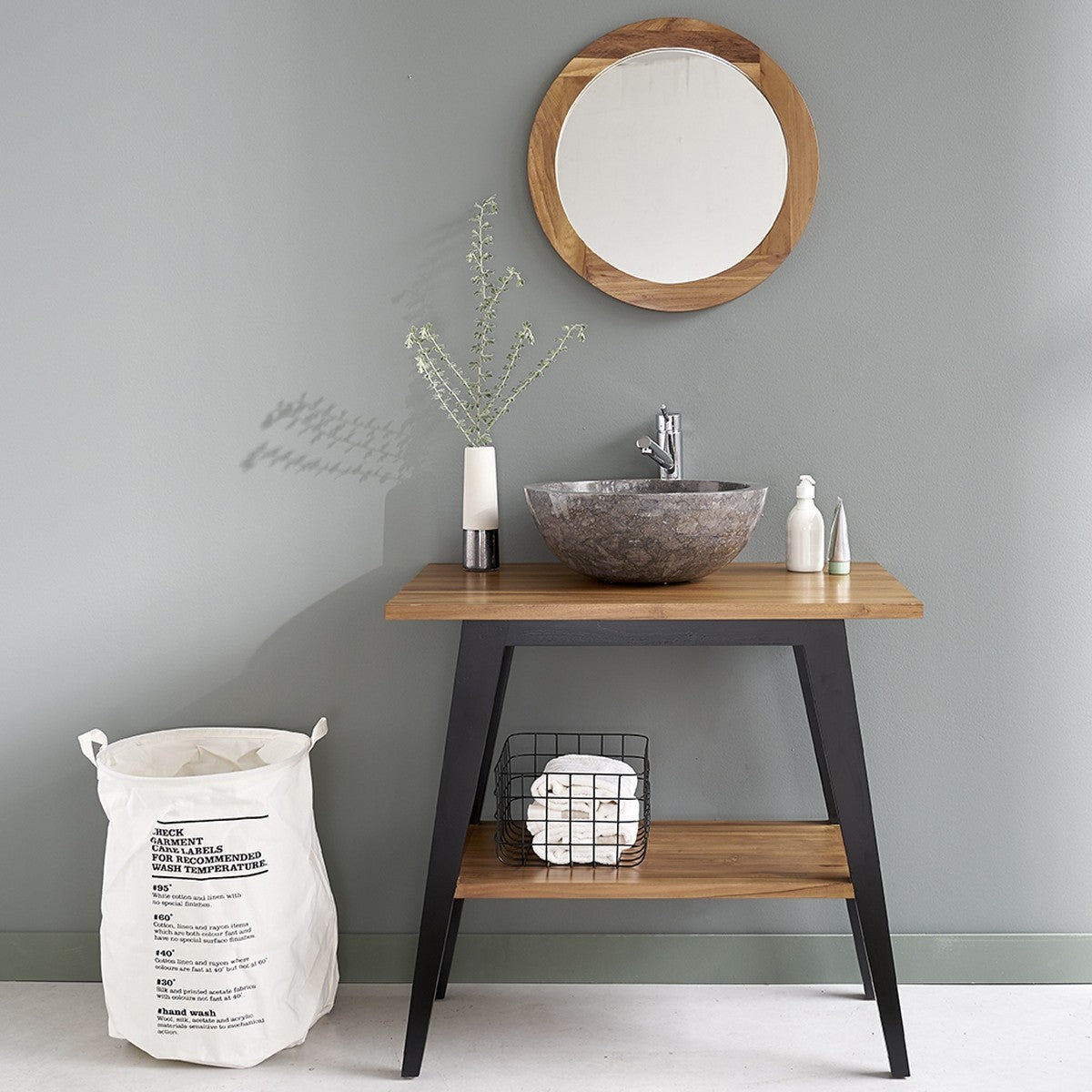 SARA - Spiegel aus massivem Teakholz rund Ø 50cm