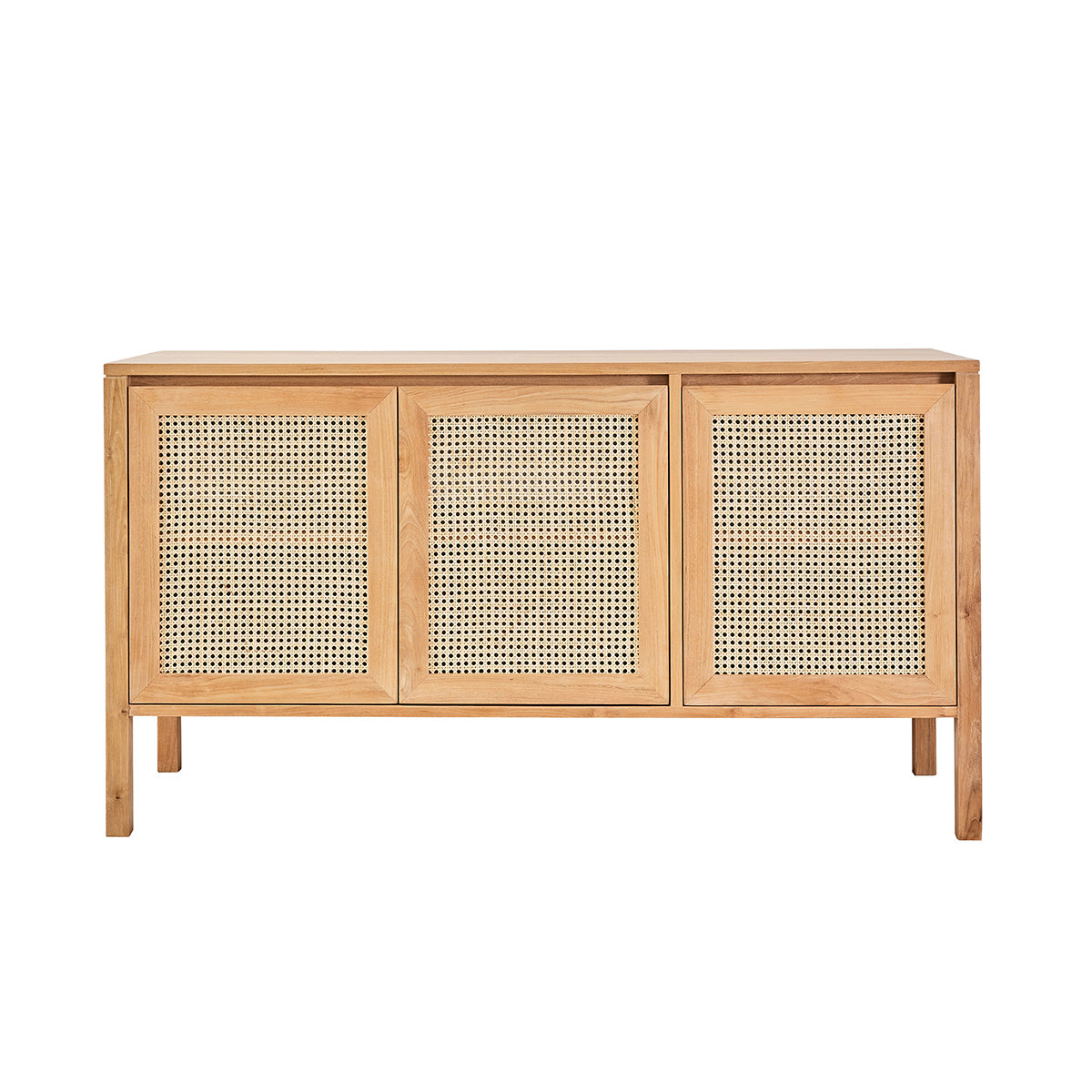 ELIOTT - Waschtischunterschrank aus massivem Teakholz und Rohrgeflecht 145 cm