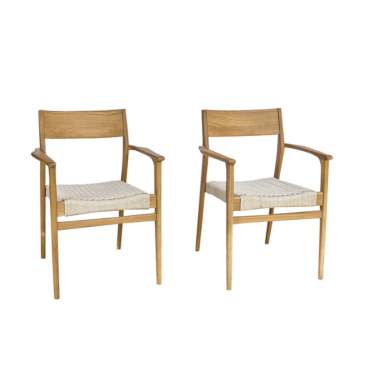 LIVIE - Gartensessel aus massivem Teakholz und mit beigem Rohrgeflecht (2er Set)