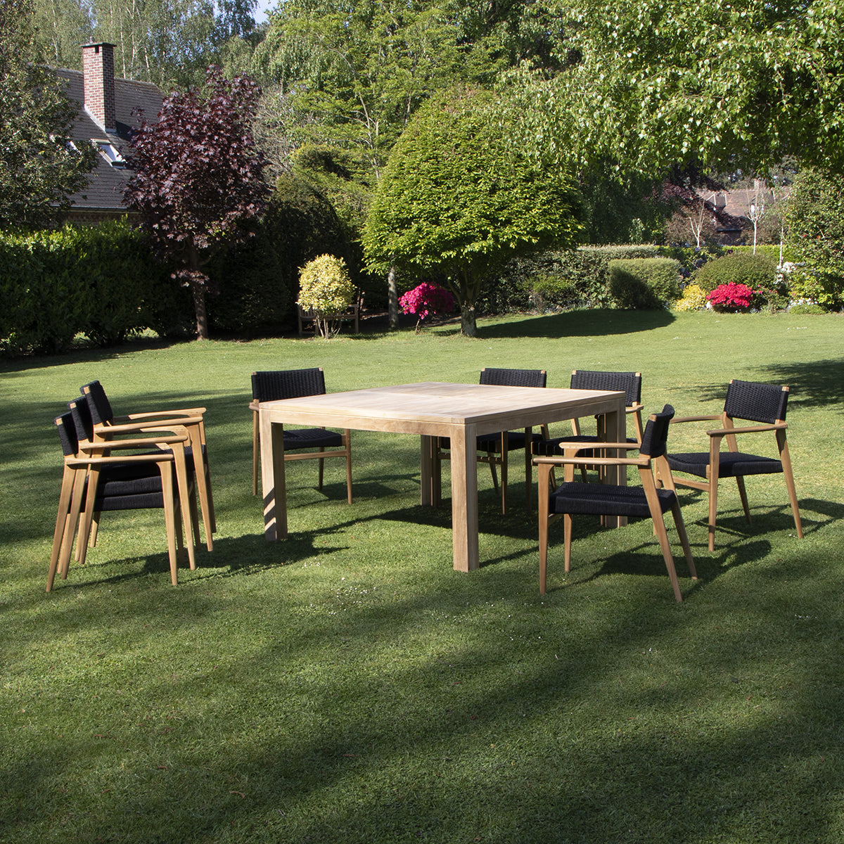 ESTHER - Gartenlounge aus massivem Teakholz und Tauwerk 8 pers.