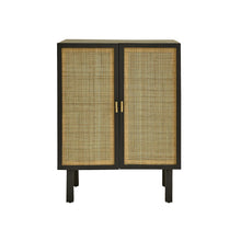 Buffet aus massivem Mangoholz schwarz und Rohrgeflecht 68 cm