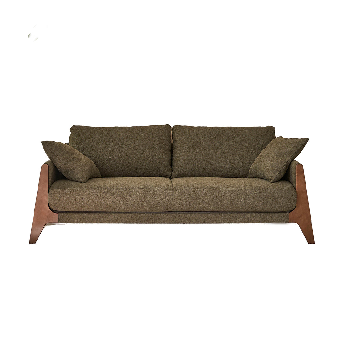ONDINE - Gerades 3-Sitzer-Sofa aus Massivholz und khakifarbenem Bouclé-Stoff
