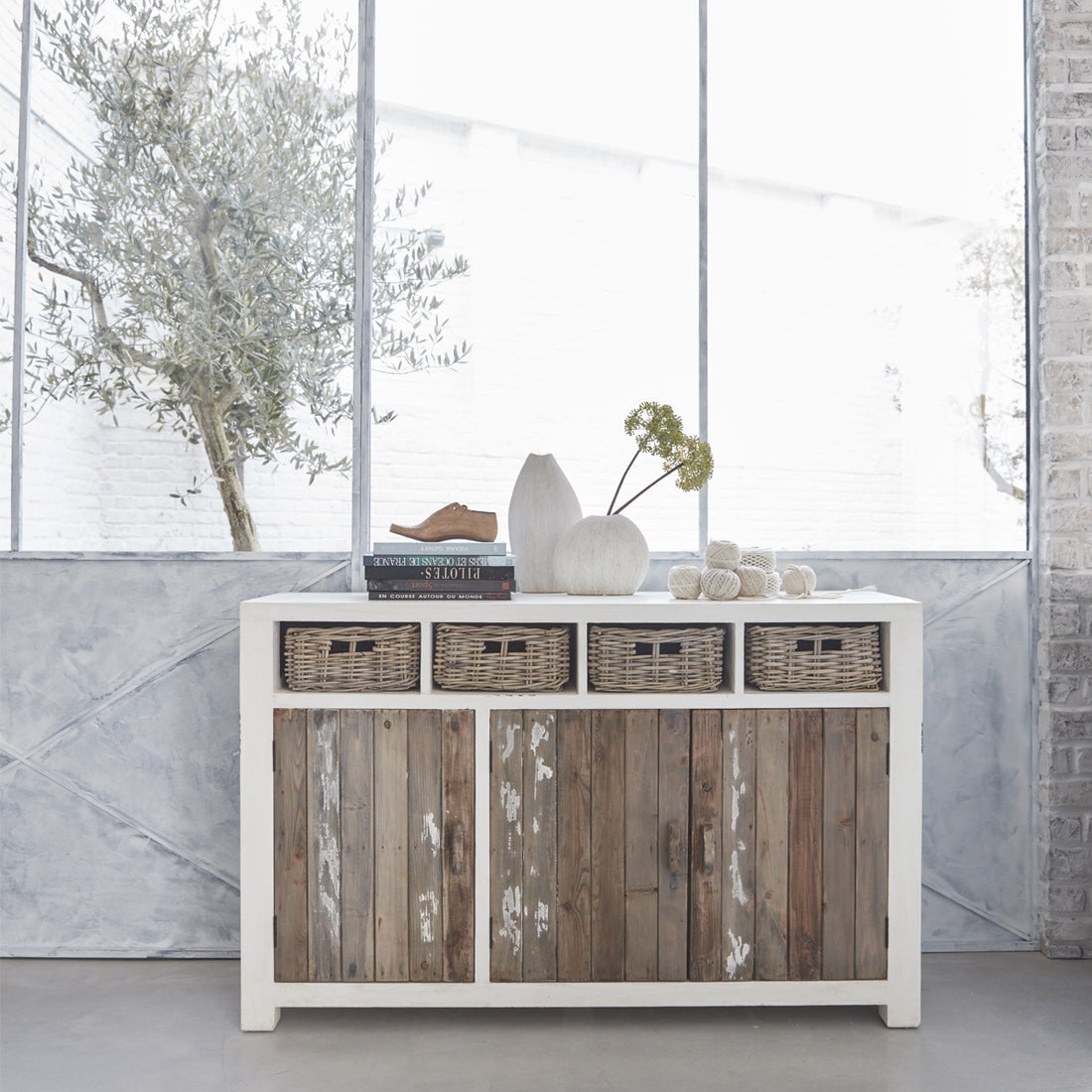 HONFLEUR - Buffet aus recyceltem Massivholz, gemischt 145 cm