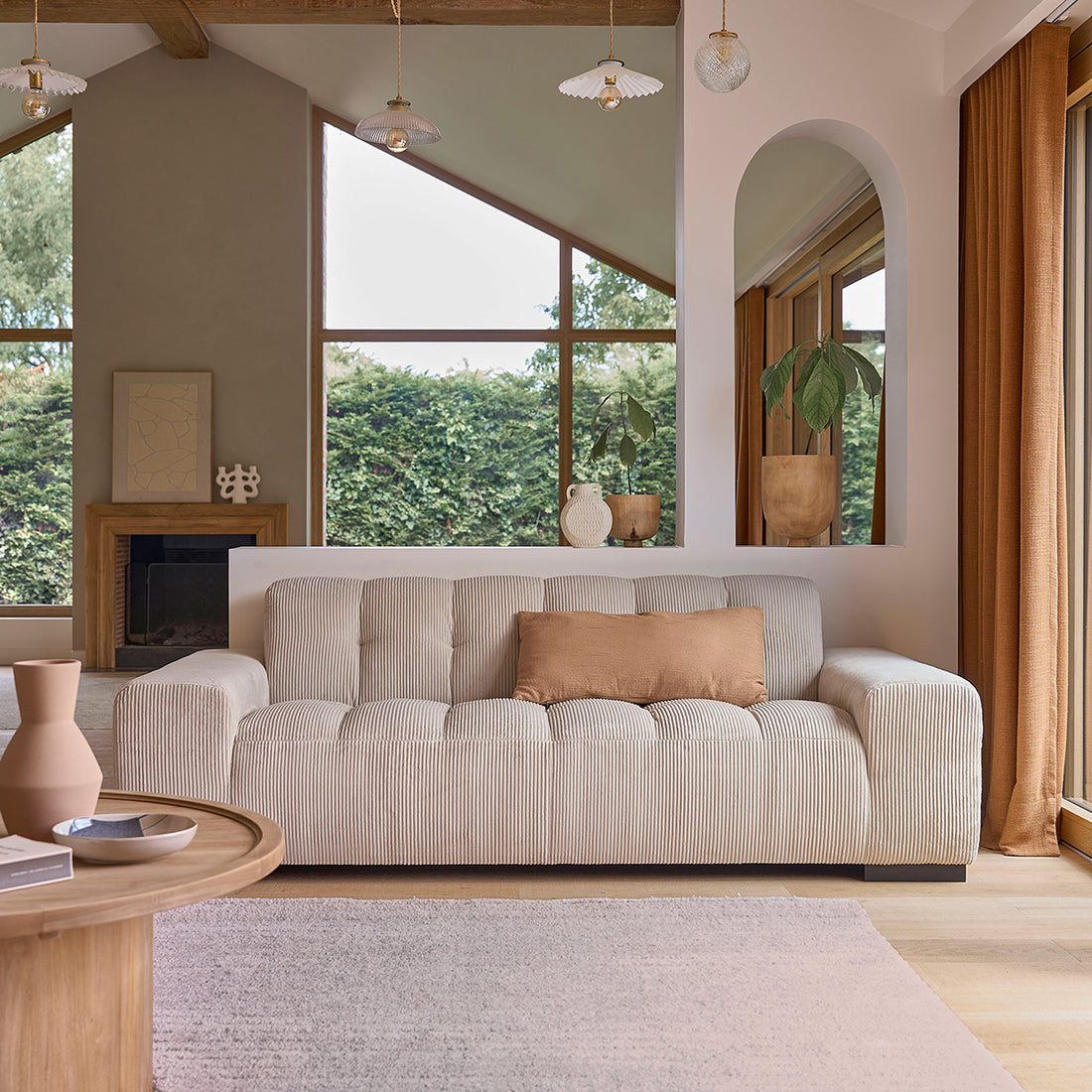 ALPHONSE - Gerades 3-Sitzer-Sofa aus naturfarbenem Cord