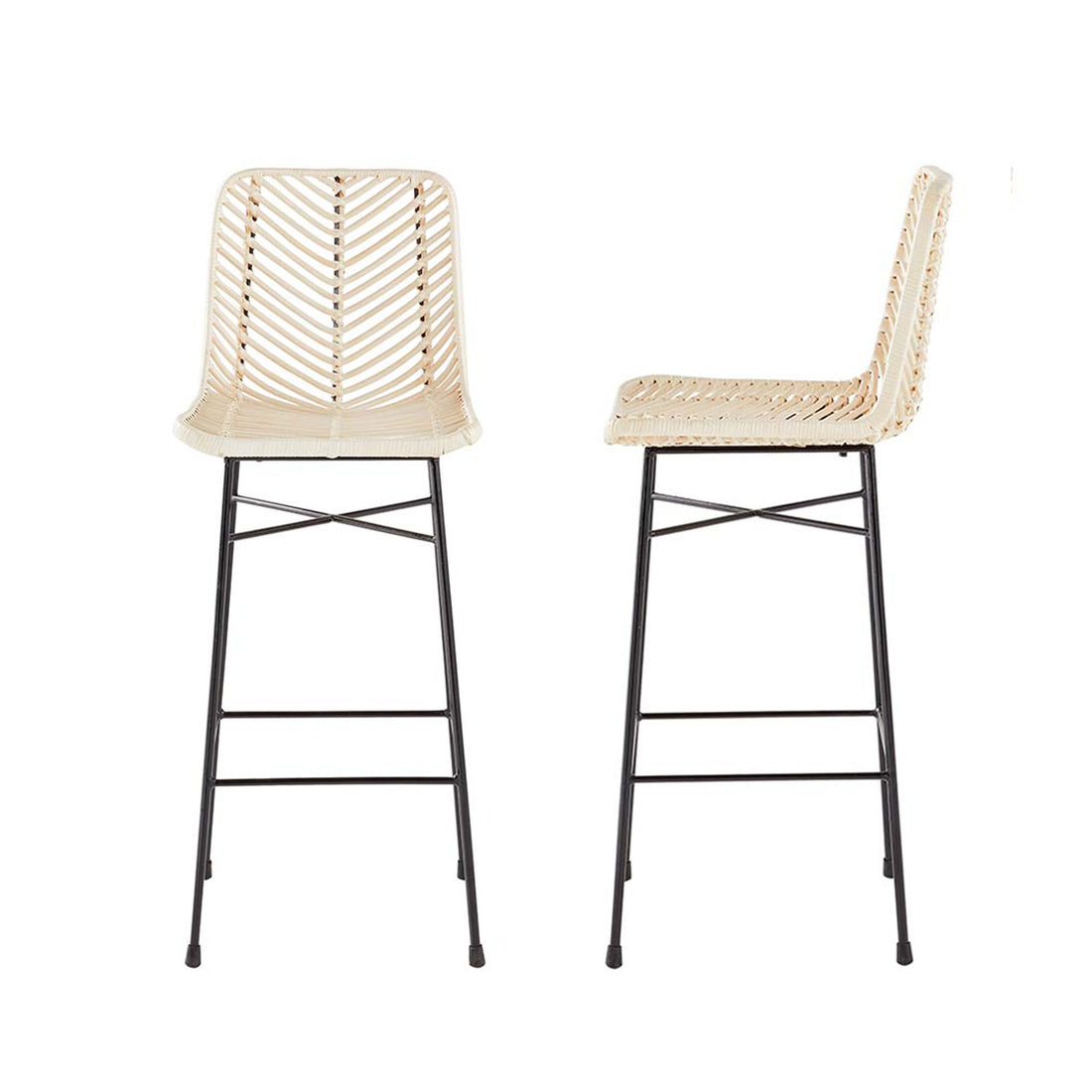 BOHEMA - Set aus 2 Barhockern aus Rattan und Metall