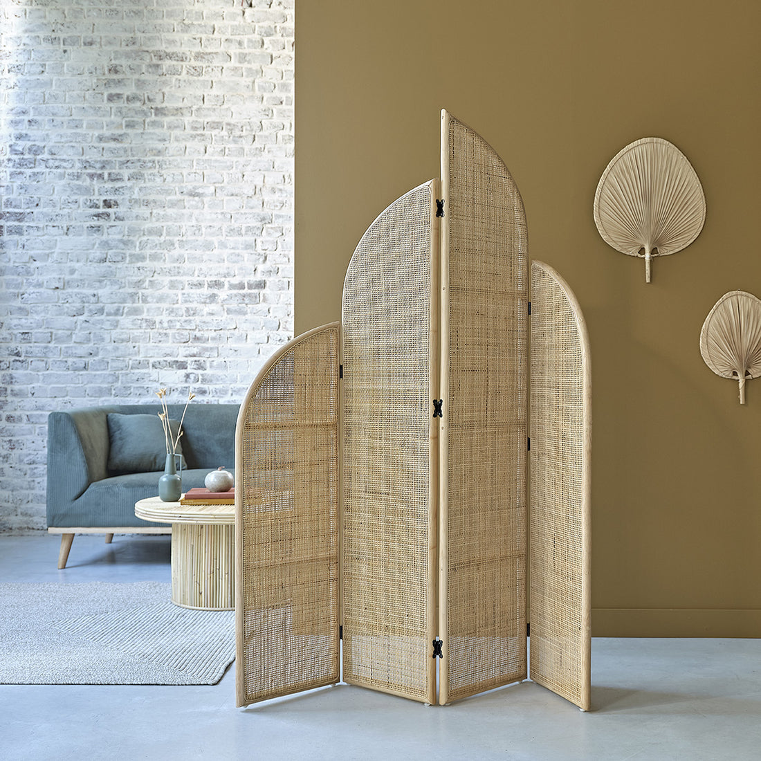 JANE - Raumteiler aus Rattan und Rohrgeflecht 4 Flügel