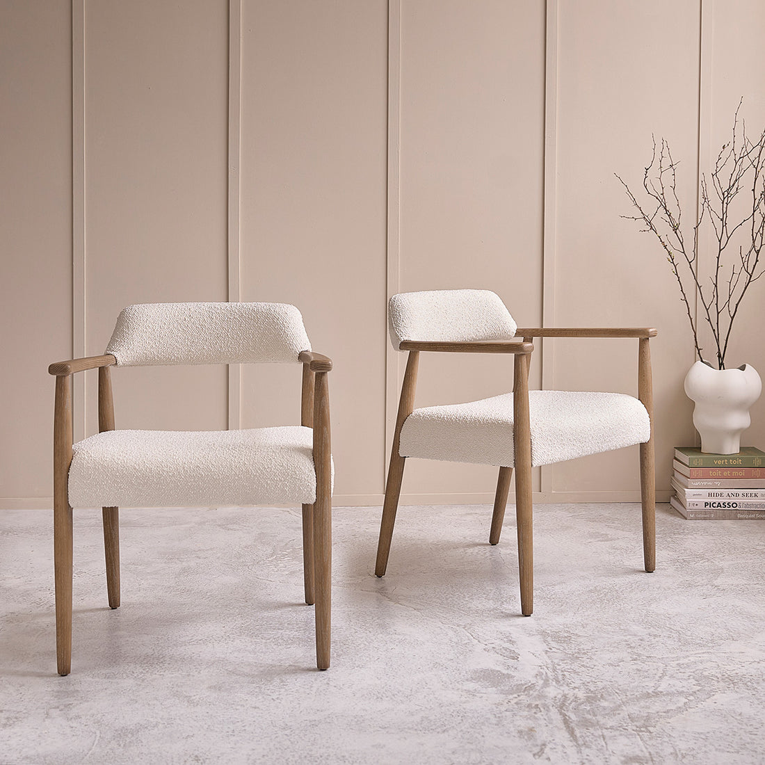 LUISA - Set aus 2 Stühlen aus Eichenholz und Bouclé-Stoff