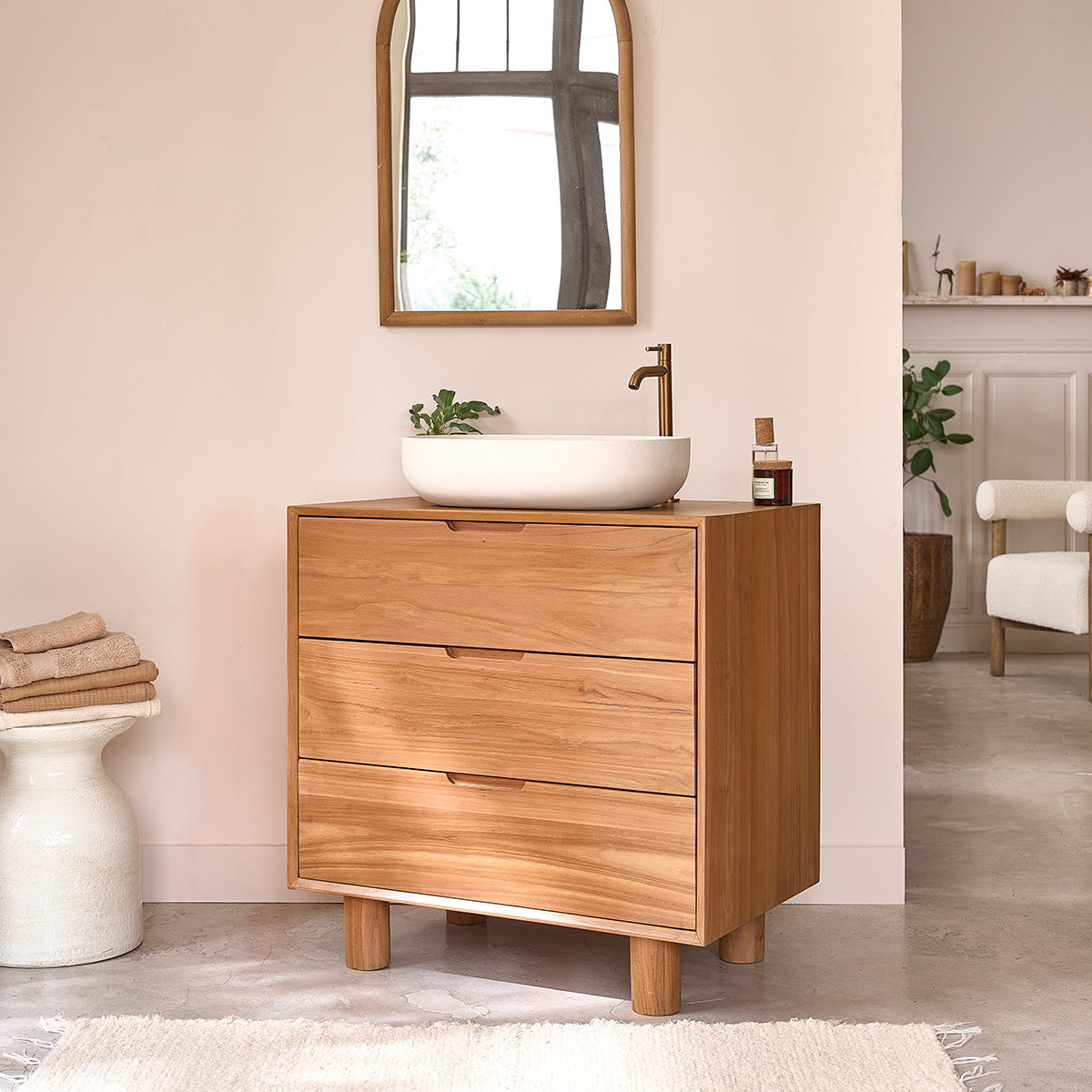 GUSTAVE - Badezimmermöbel aus massivem Teakholz 80 cm