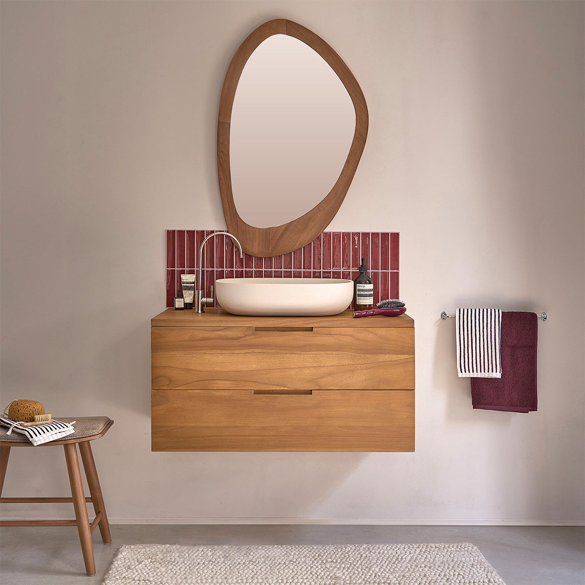 MAË - Waschtischunterschrank aus massivem Teakholz, hängend, 80 cm