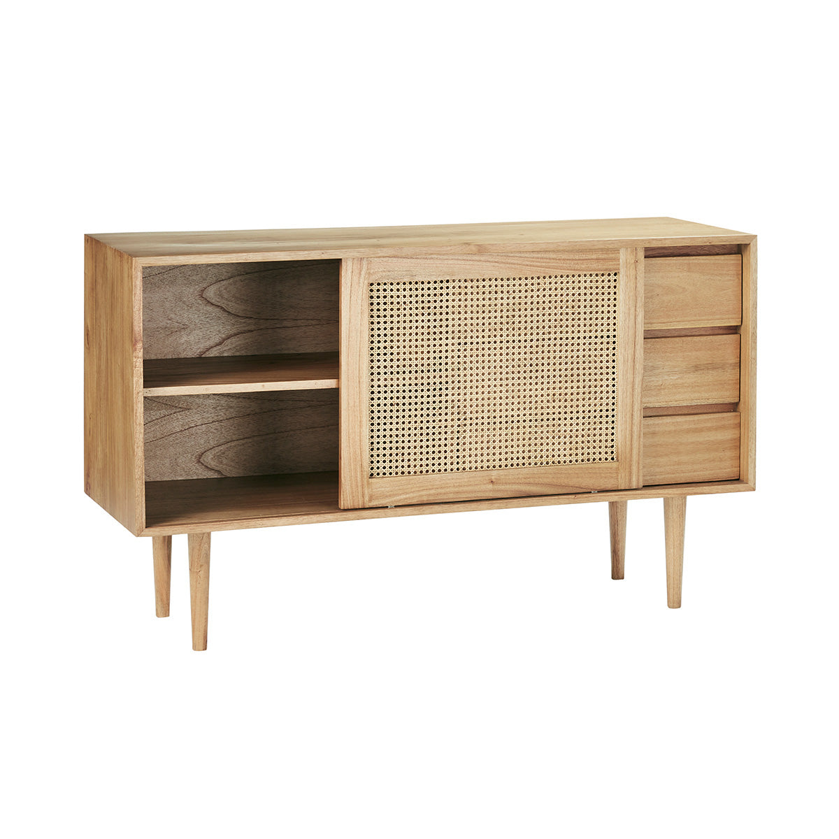 HANA - Buffet aus massivem Mindi und Rohrgeflecht 135 cm