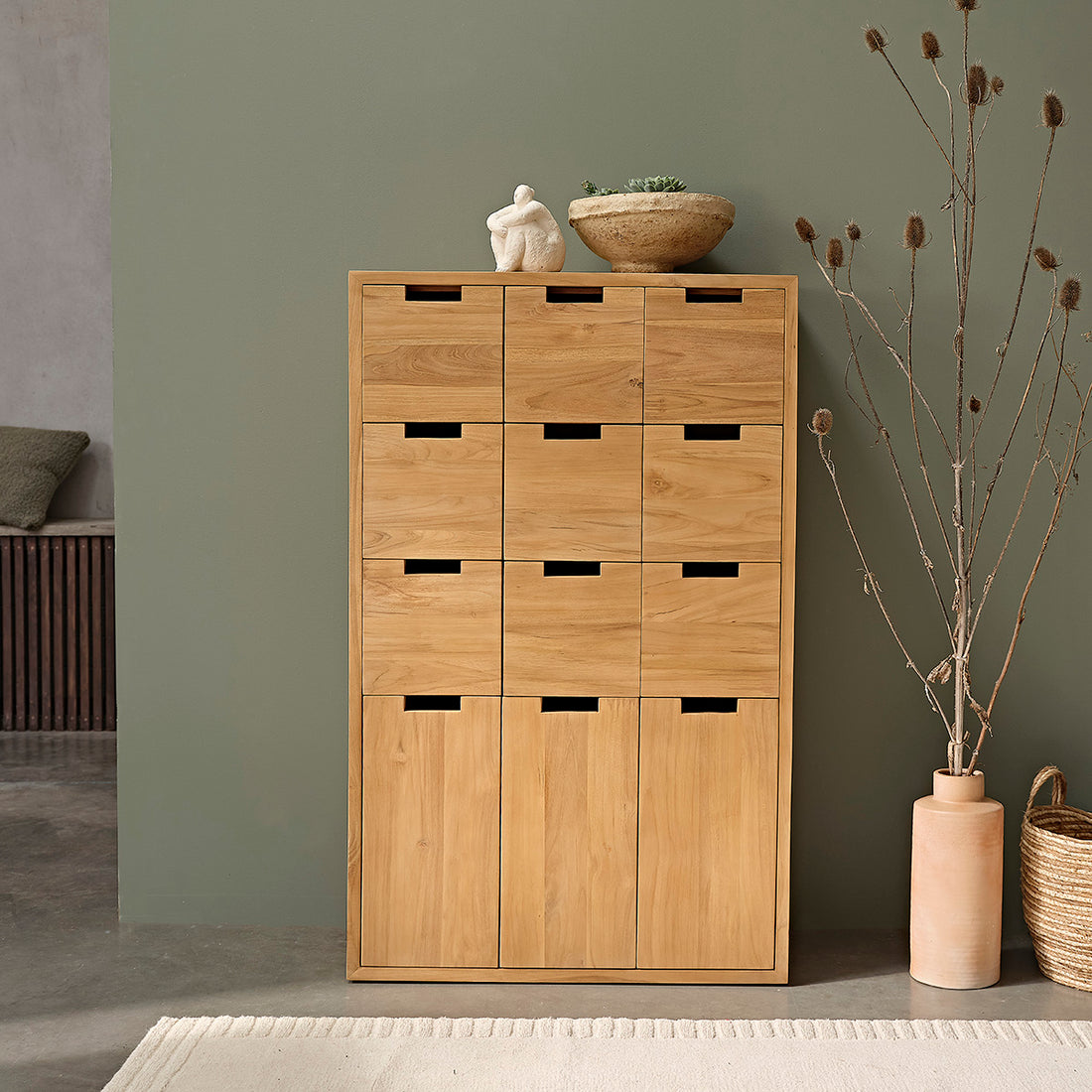 ALDO - Eingangsschrank aus massivem Teakholz, 35 cm