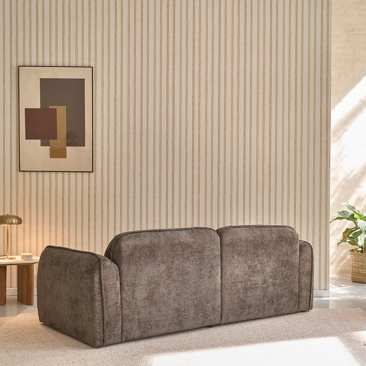 HECTOR - Gerades 3-Sitzer-Sofa aus Massivholz und gewebtem Samtstoff in mokka