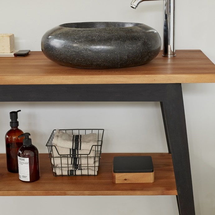 SARA - Badezimmermöbel aus massivem Teakholz mit schwarzen Beinen 150 cm