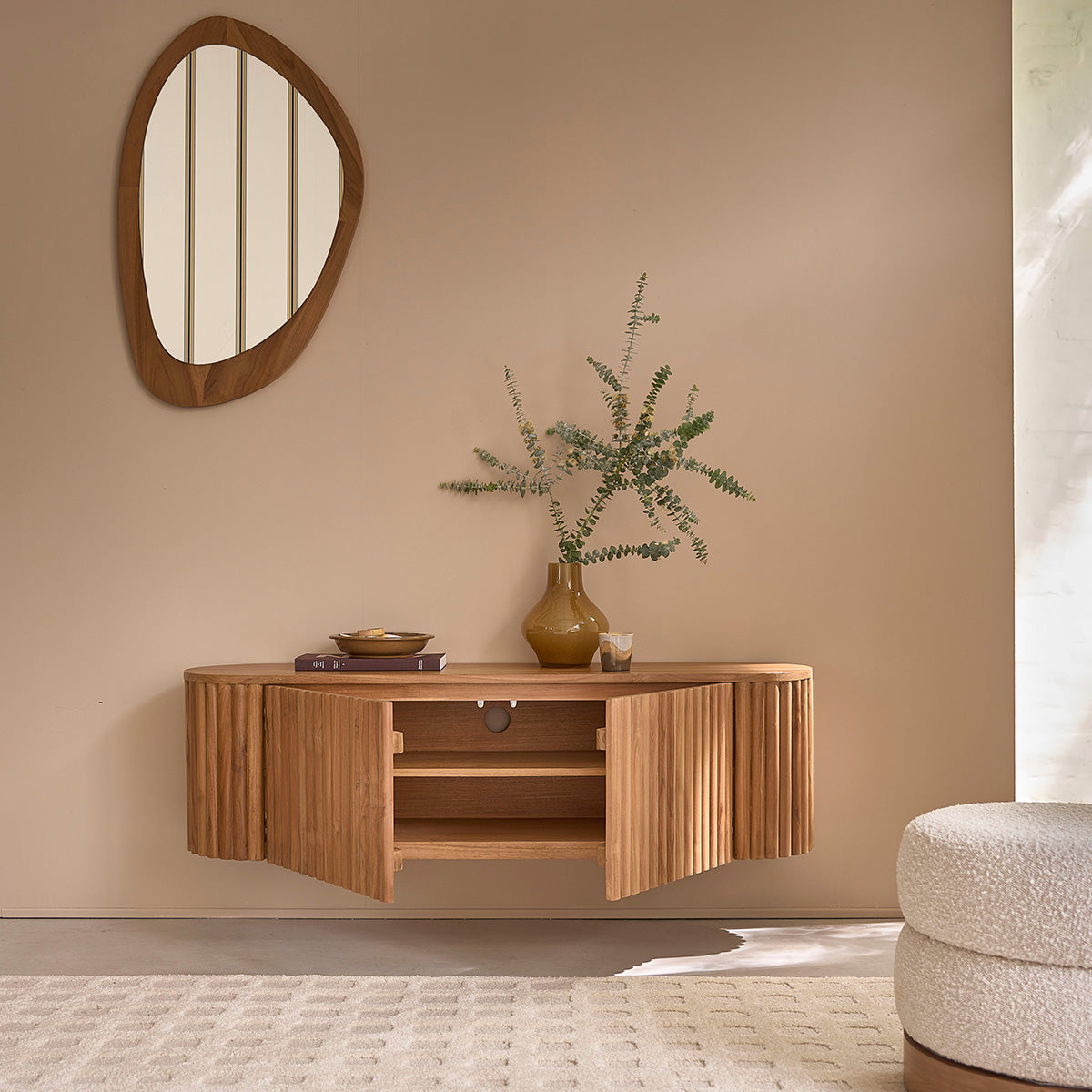 BELIZE - Hängender TV-Schrank aus Teakholz, 140 cm