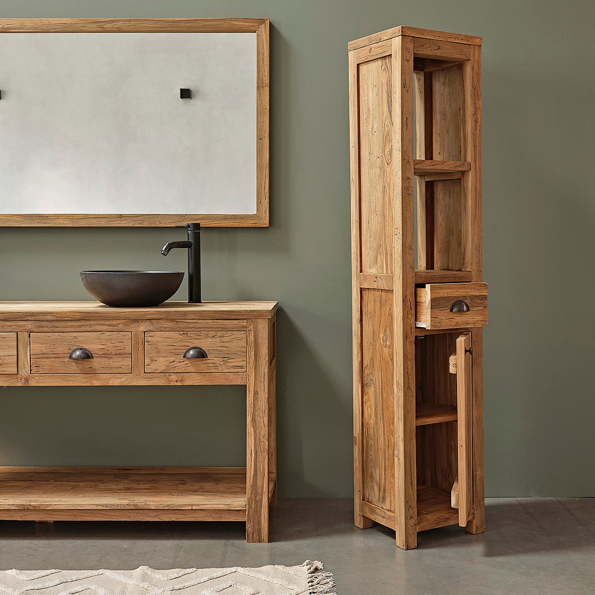 AUSTIN - Hochschrank aus massivem recyceltem Teakholz 170 cm