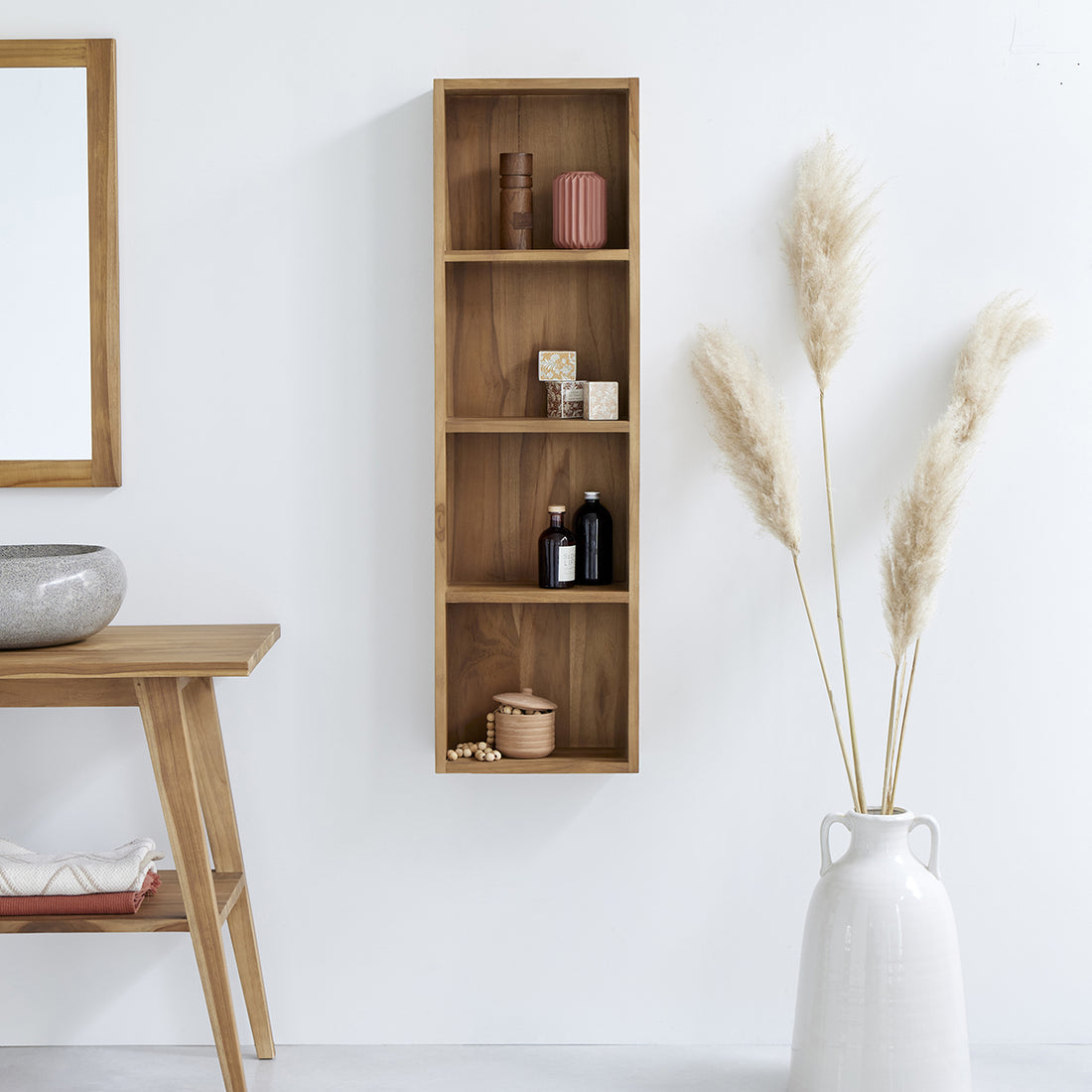 Badezimmersäule aus massivem Teakholz hängend 120 cm