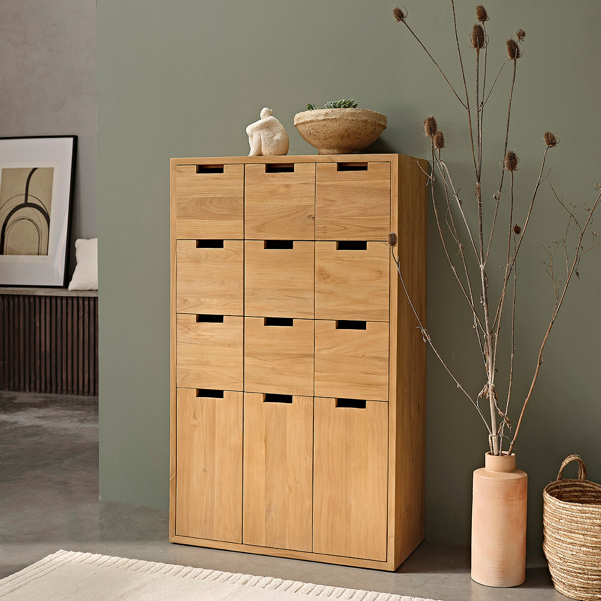 ALDO - Eingangsschrank aus massivem Teakholz, 35 cm