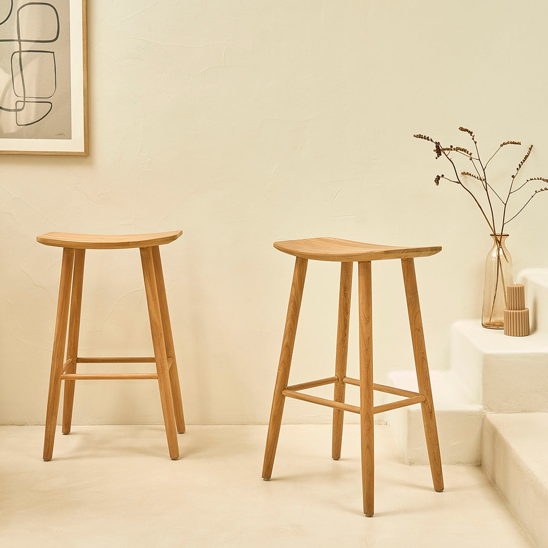 AMBRE - Set aus 2 Hockern aus massivem Teakholz 75 cm