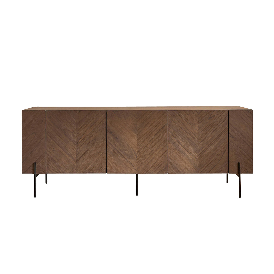 CALIX - Sideboard aus massivem Mindi und Metall, mit Nussbaum-Öberfläche 200 cm