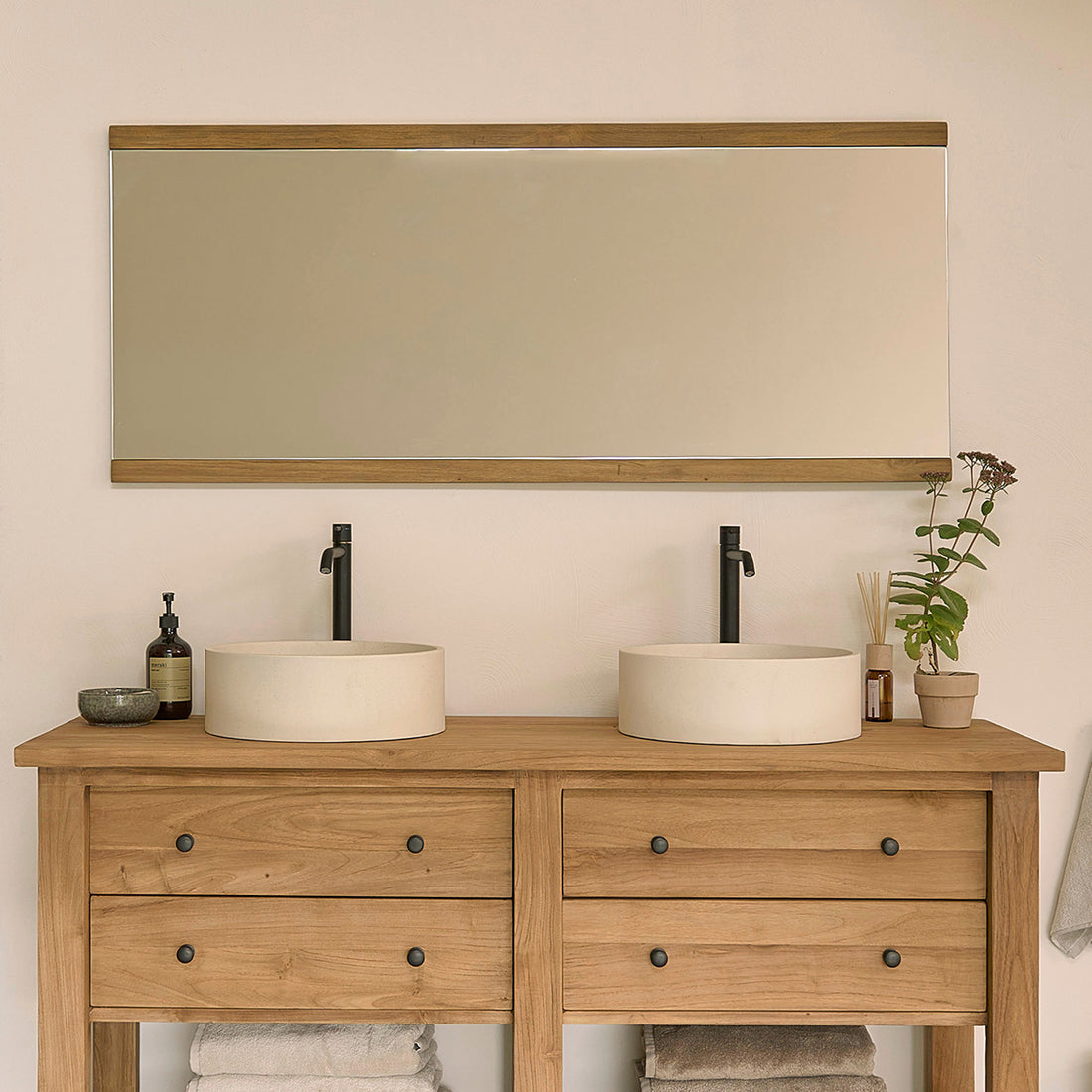 NAHELE - Spiegel aus massivem recyceltem Teakholz rechteckig 140x60 cm