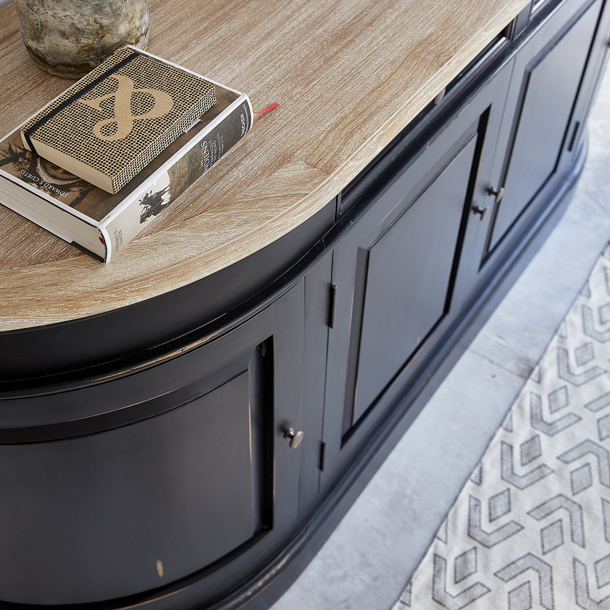 LONDRES - Sideboard aus Mahagoni und massivem Teakholz, 180 cm, schwarz