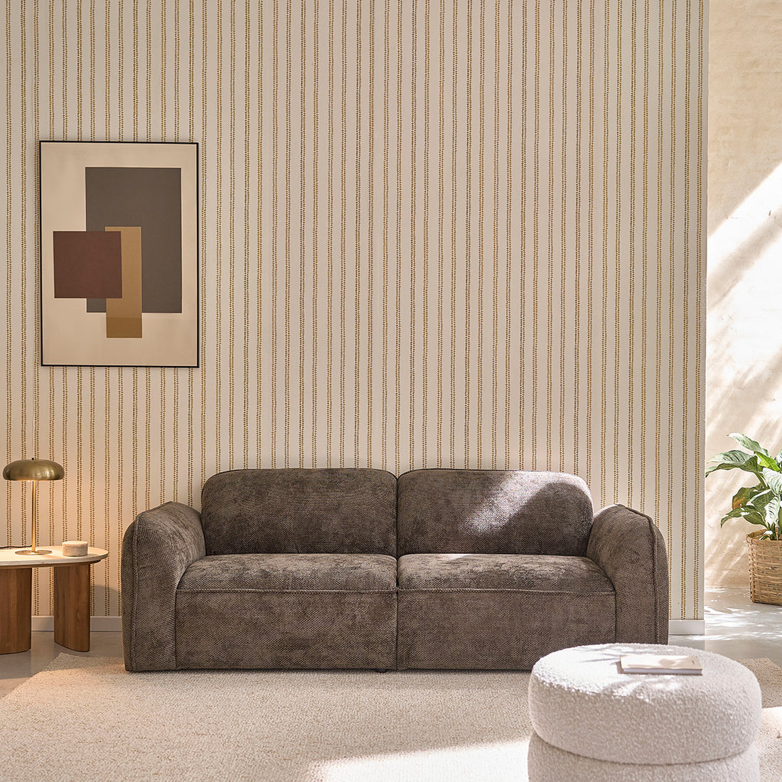 HECTOR - Gerades 3-Sitzer-Sofa aus Massivholz und gewebtem Samtstoff in mokka