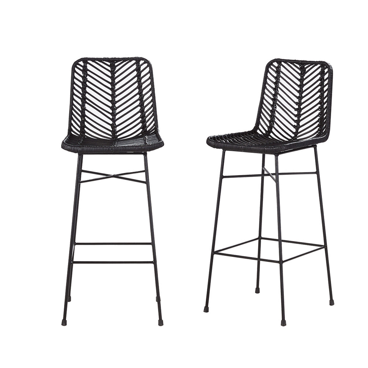 BOHEMA - Set aus 2 Barhockern aus Rattan und Metall schwarz