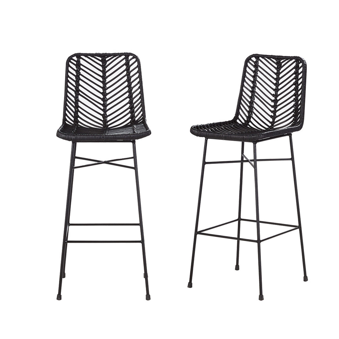 BOHEMA - Set aus 2 Barhockern aus Rattan und Metall schwarz