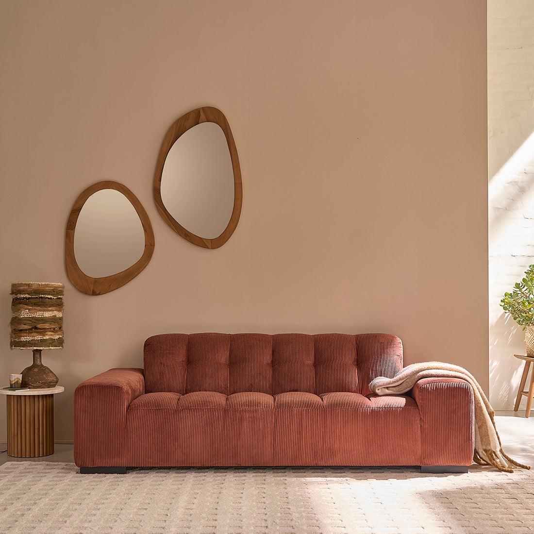 ALPHONSE - Gerades 3-Sitzer-Sofa aus terrakottafarbenem Cord