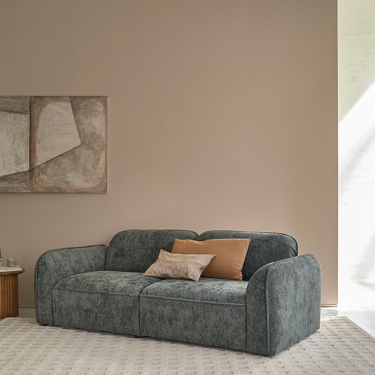 HECTOR - Gerades 3-Sitzer-Sofa aus grünem gewebtem Samt