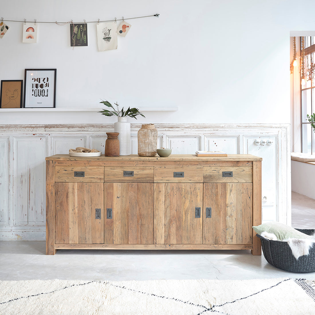CARGO - Buffet aus massivem recyceltem Teakholz 200 cm