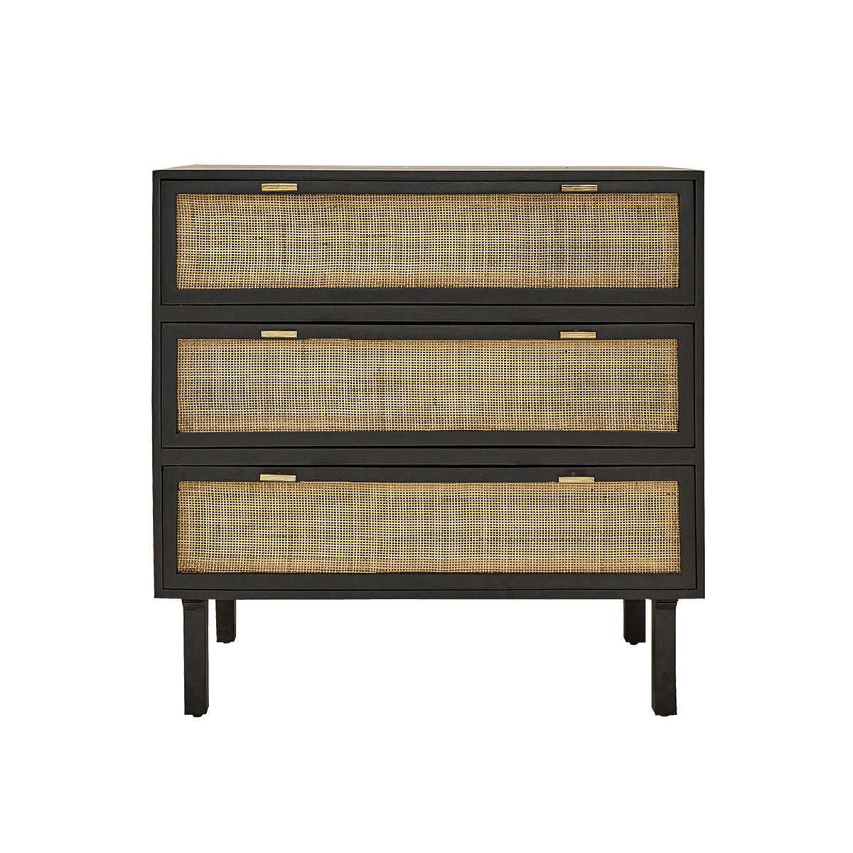 BLAISE - Kommode aus massivem Mangoholz und schwarzem Rohrgeflecht 90 cm