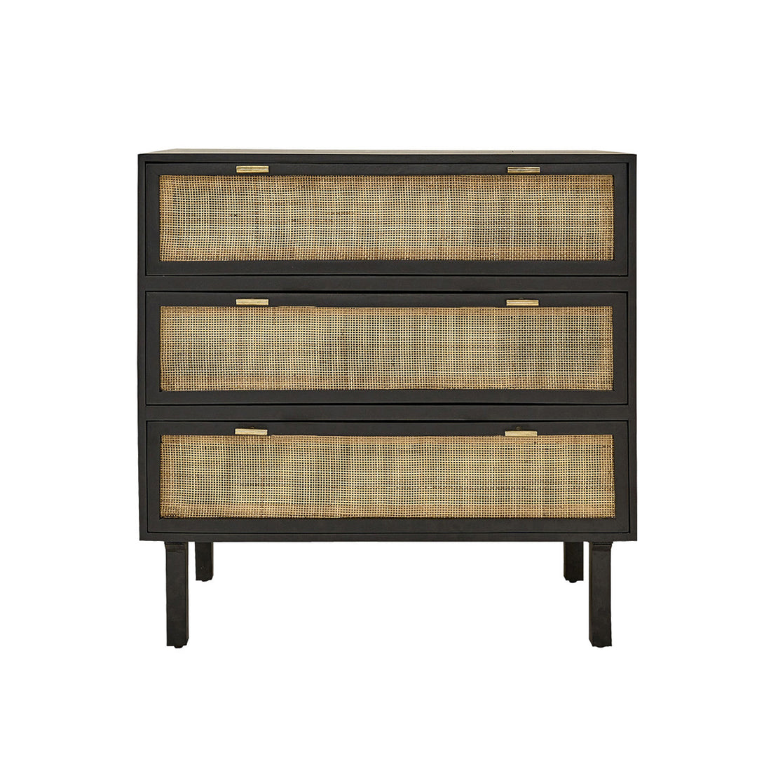 BLAISE - Kommode aus massivem Mangoholz und schwarzem Rohrgeflecht 90 cm