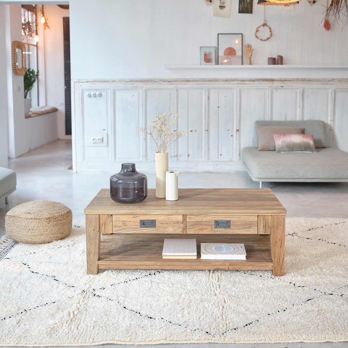 CARGO - Couchtisch aus recyceltem massivem Teakholz 120 cm