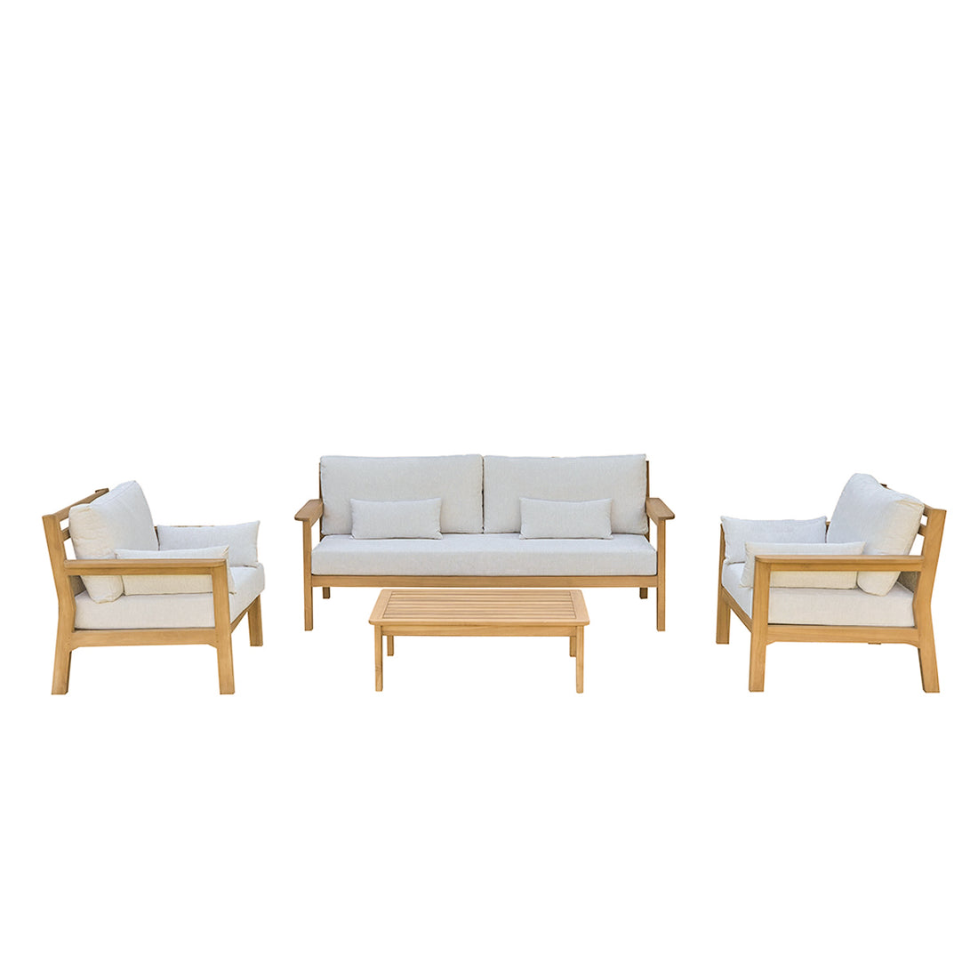 MAORA - Niedrige Gartenmöbel aus massivem Teakholz mit Kissen