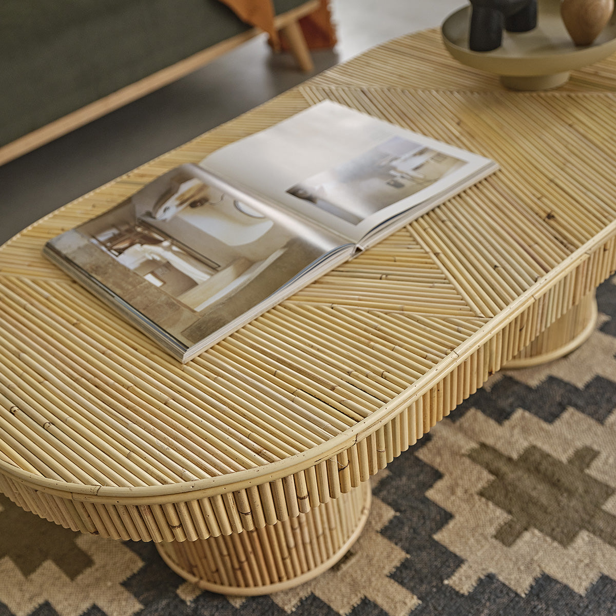 ALMA - Couchtisch aus Rattanrohr 120 cm