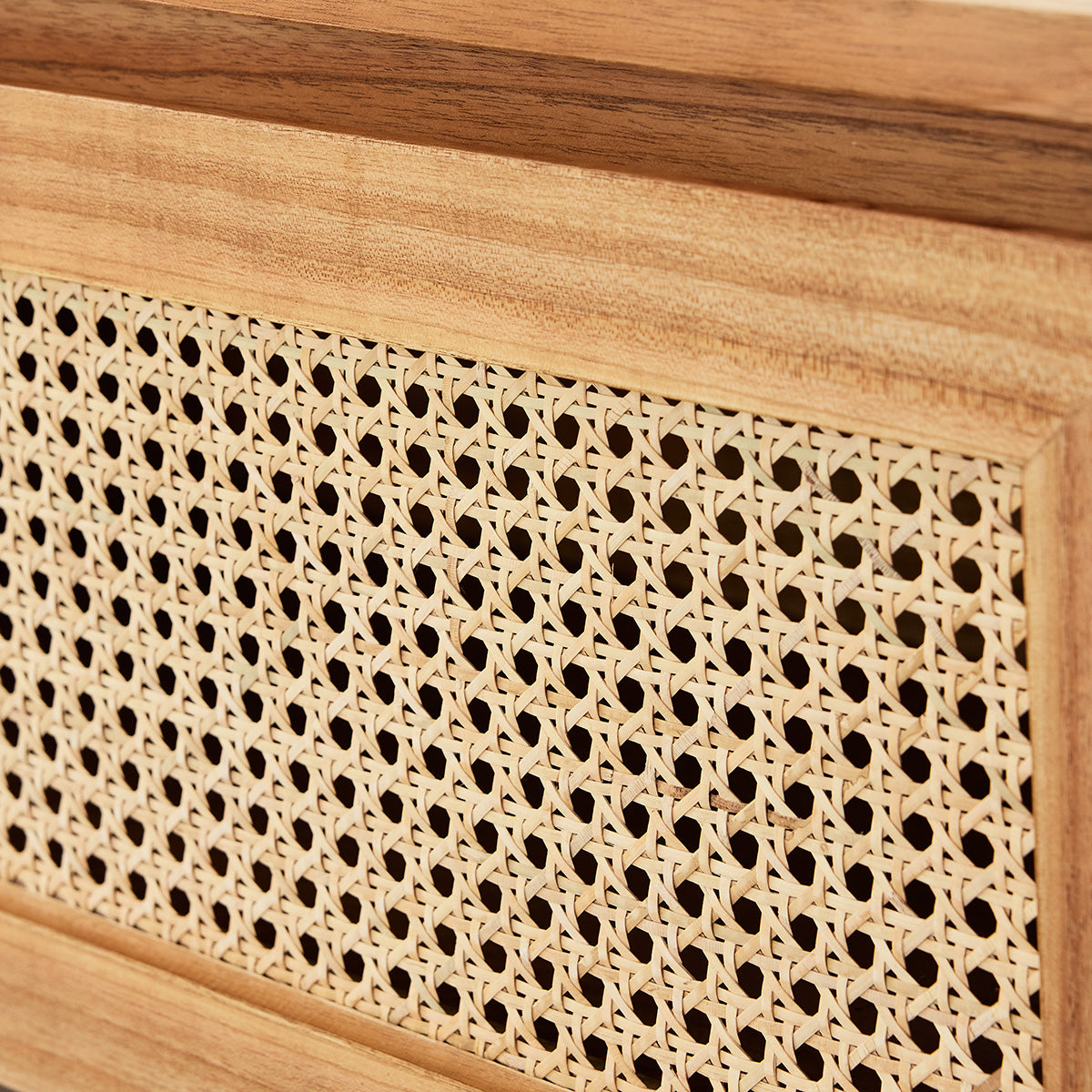 ISÉE - Couchtisch aus massivem Mindi-Holz und Geflecht 110 cm