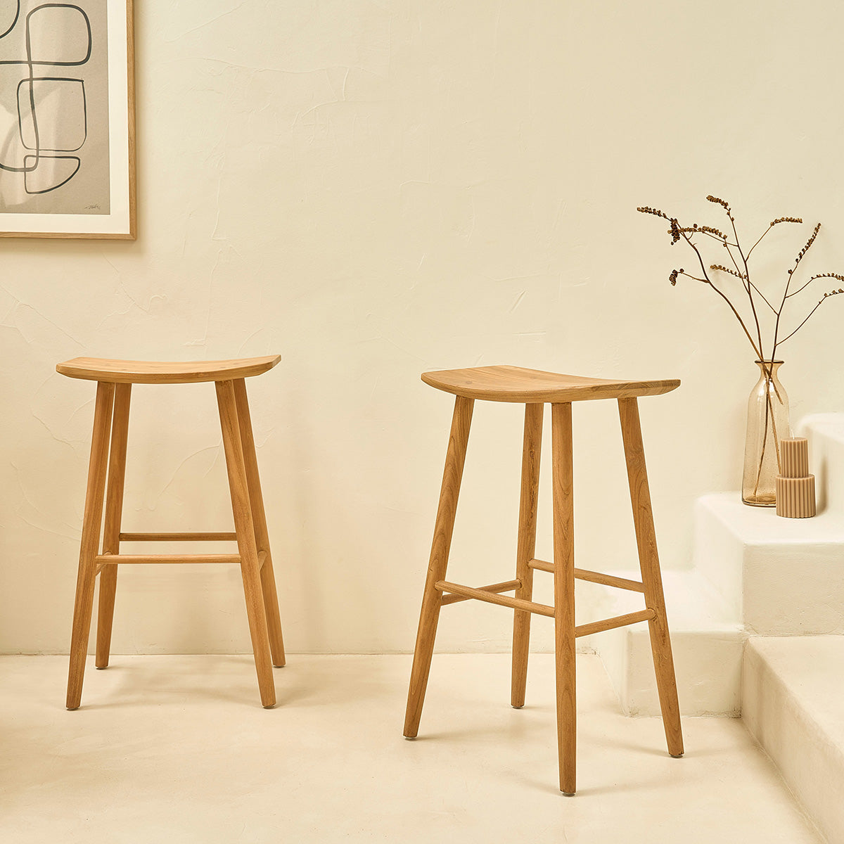 AMBRE - Set aus 2 Hockern aus massivem Teakholz 75 cm