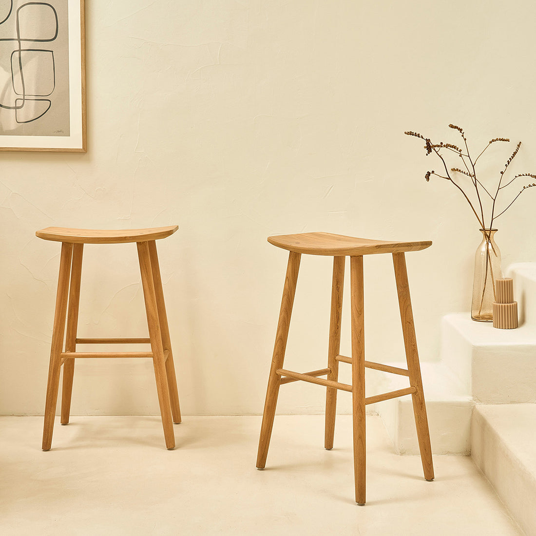 AMBRE - Set aus 2 Barhockern aus massivem Teakholz 75 cm