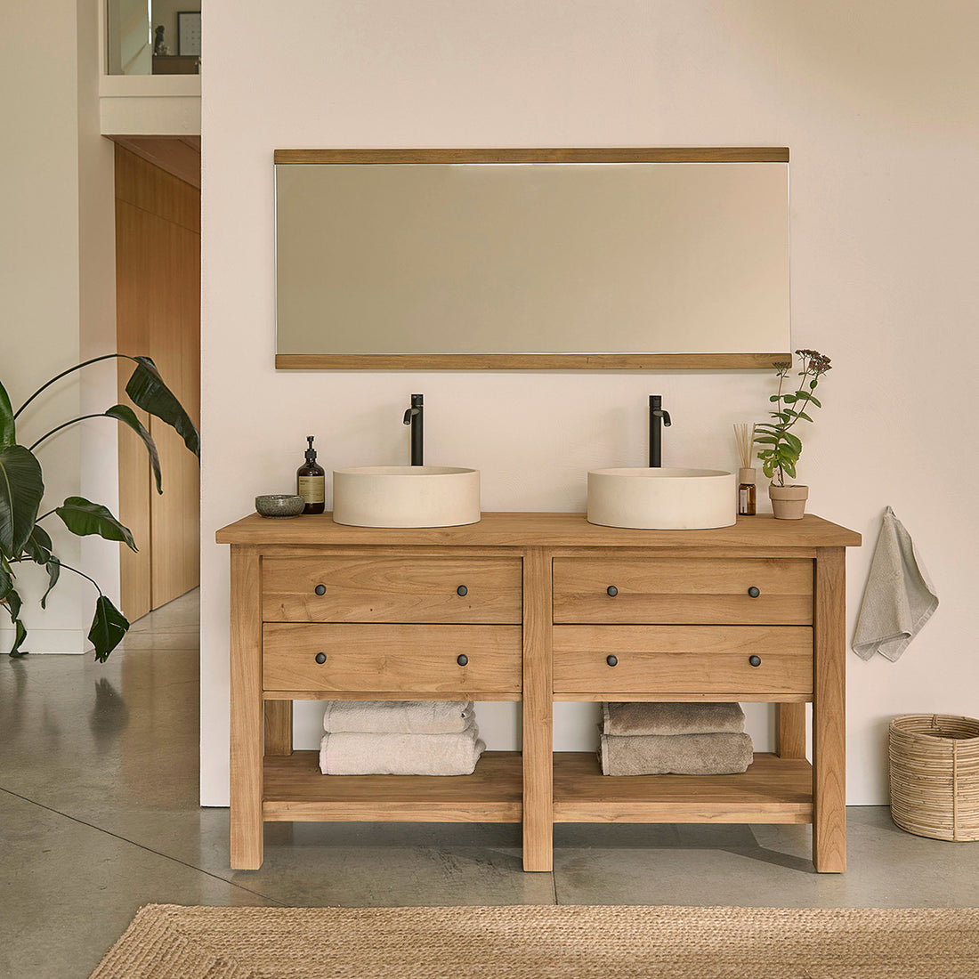 NAHELE - Waschtischunterschrank aus massivem recyceltem Teakholz 150 cm